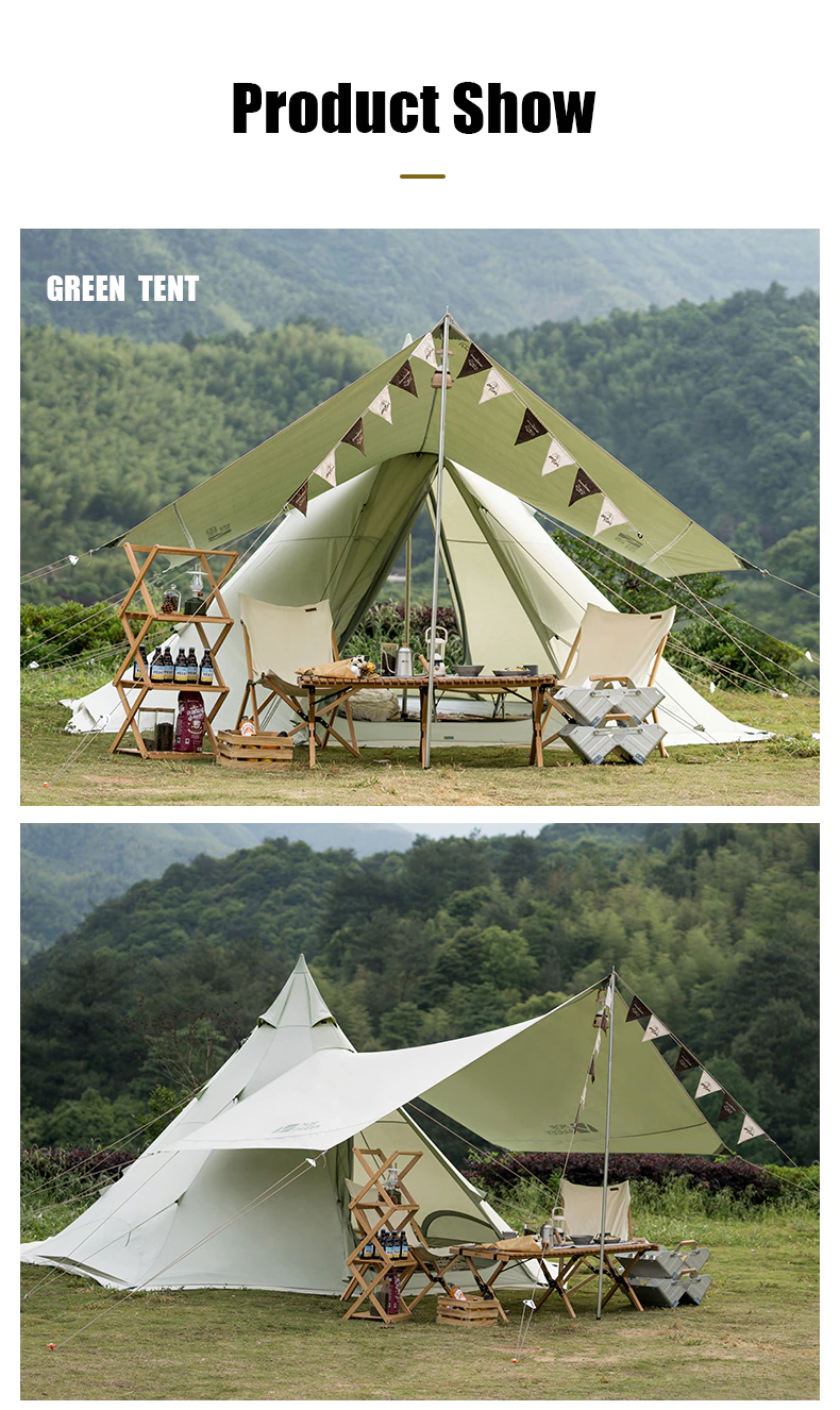 Cheap Goat Tents Mobi Garden ERA230 Large Cotton Canvas Tent With Stove Jack Glamping Pyramid Tent For Family Camping Hiking Travel 4 5 Persons   